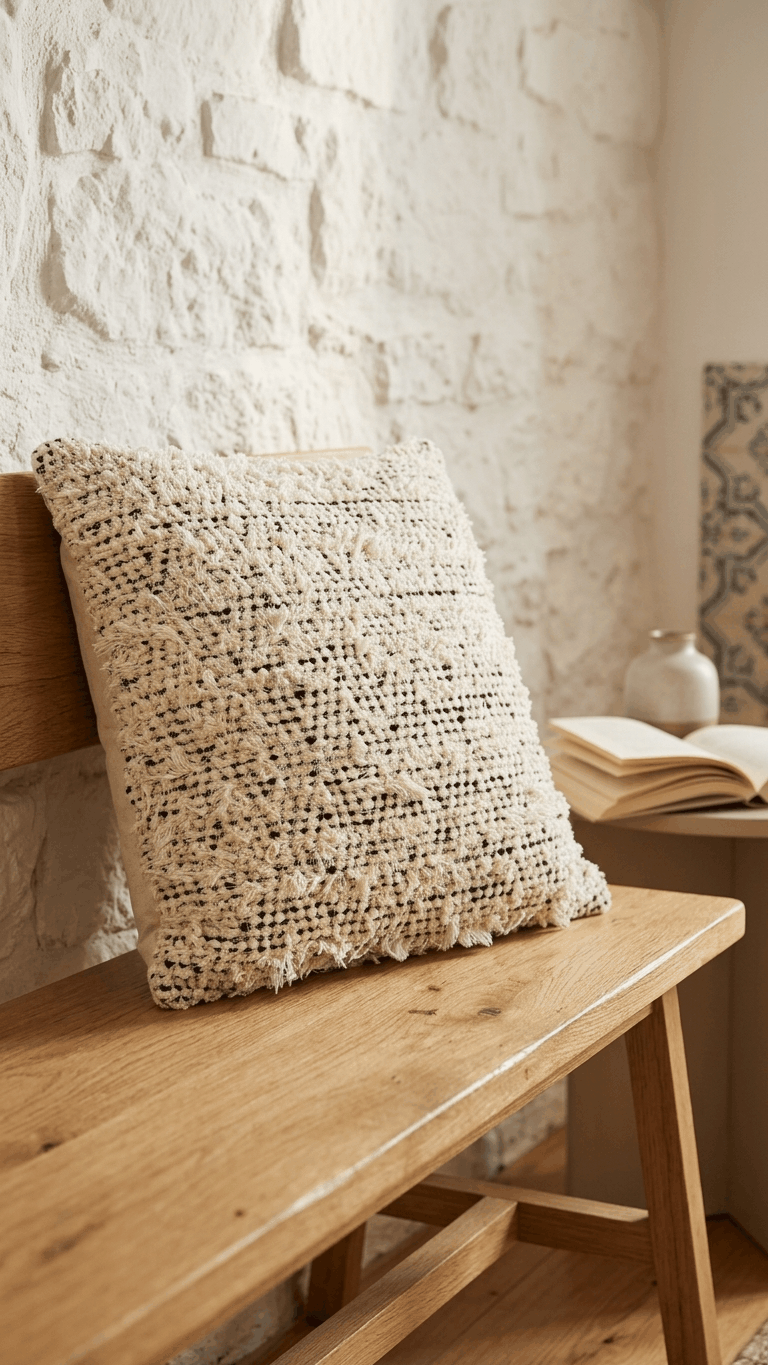 Almofada Provence Mara feita em teares tradicionais com abertura e fecho, feita em algodão 100% e linho, fabricada em Portugal