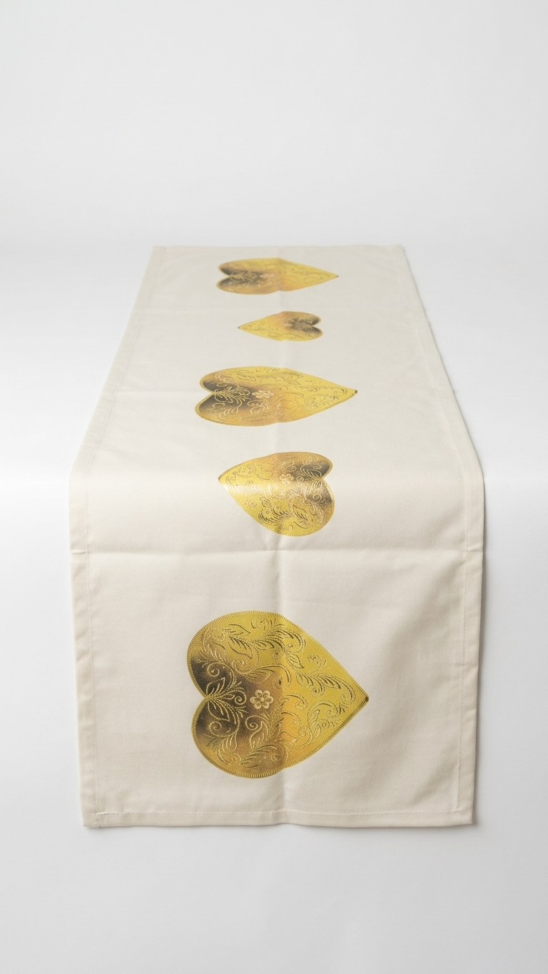 Caminho de mesa Borboleta Dourada estampado em tecido resistente, decorativo e produzido em Portugal.