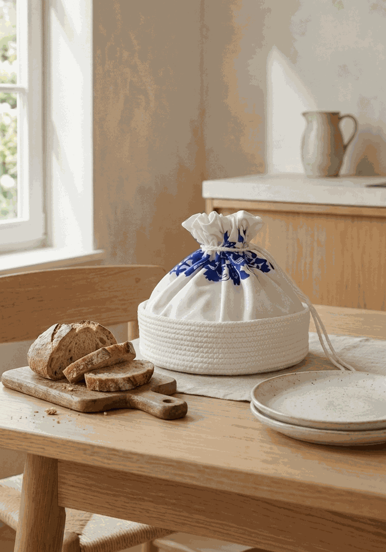 Cesto do Pão artesanal em fibras naturais com design tradicional português para armazenamento de pão