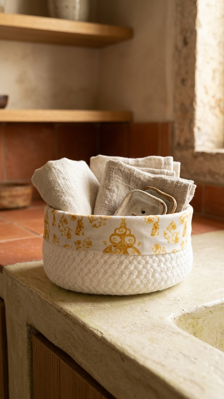Cesto Traços de Viana com aplicação estampada em fibras diversas produzido em Portugal