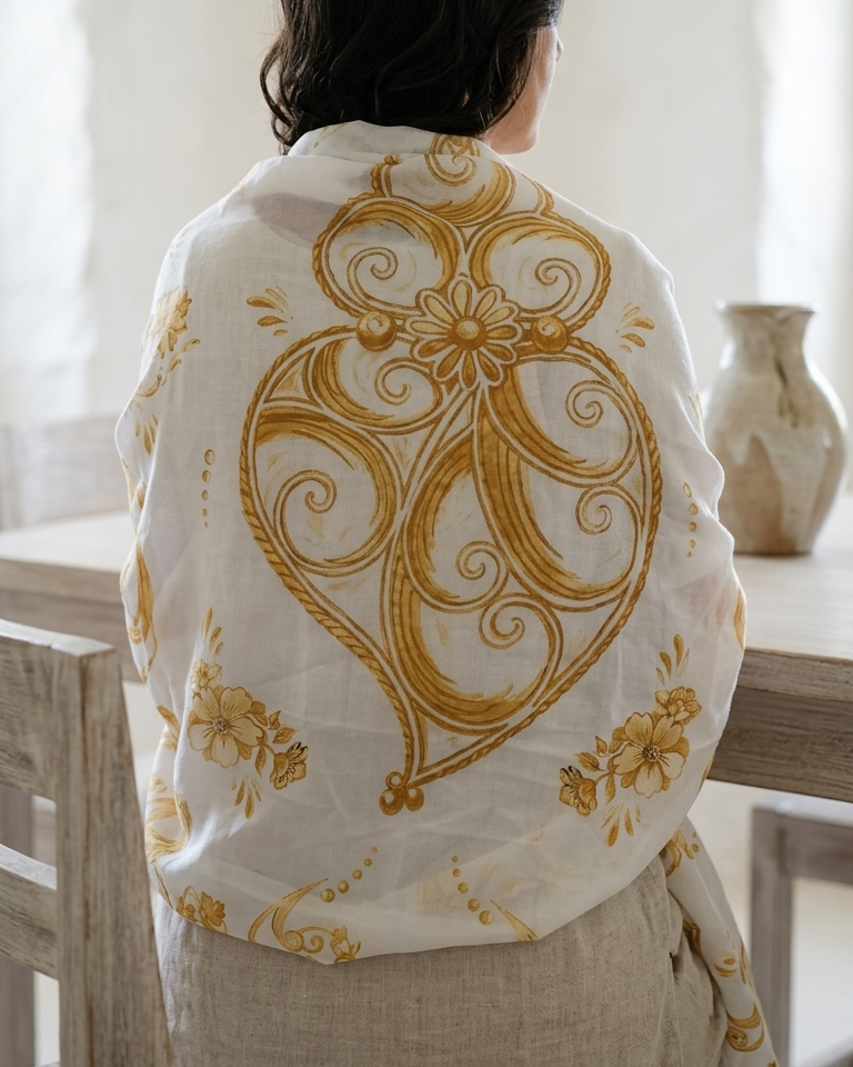 Lenço Traços de Viana com padrão tradicional português da colecção Traços de Viana, fabricado em Portugal.