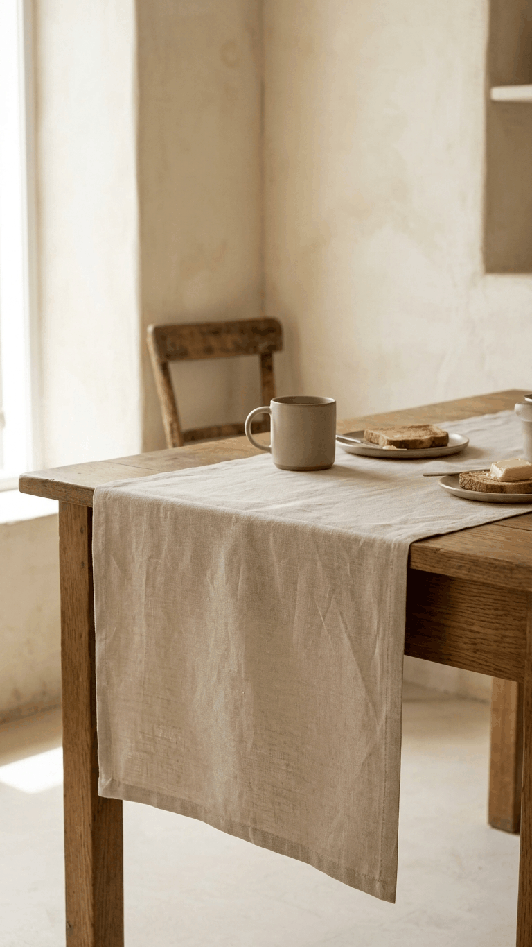 Caminho de mesa em linho 100% natural fabricado em Portugal, simples e elegante
