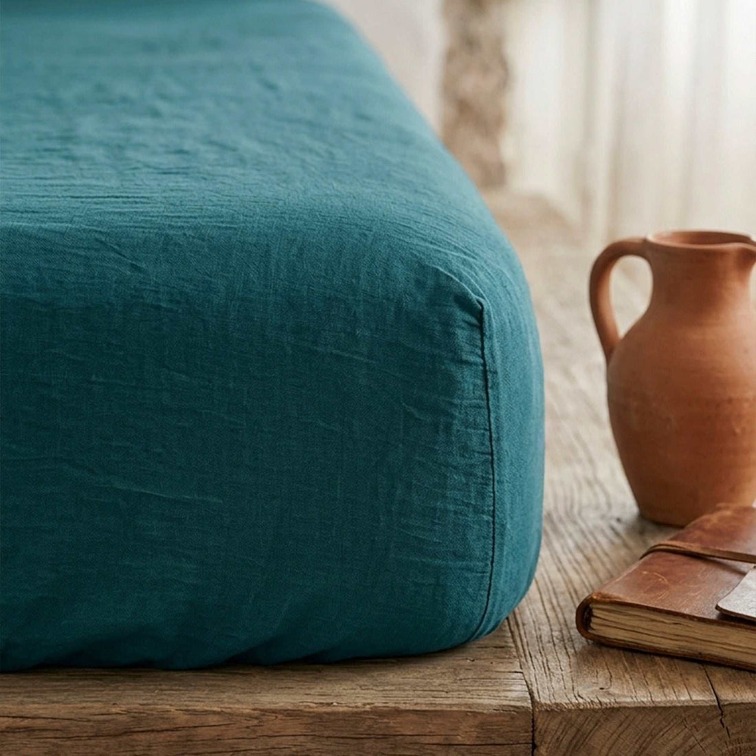 Lençol capa cetim orgânico soft em algodão percal 300 fios, elegante e macio, fabricado em Portugal.