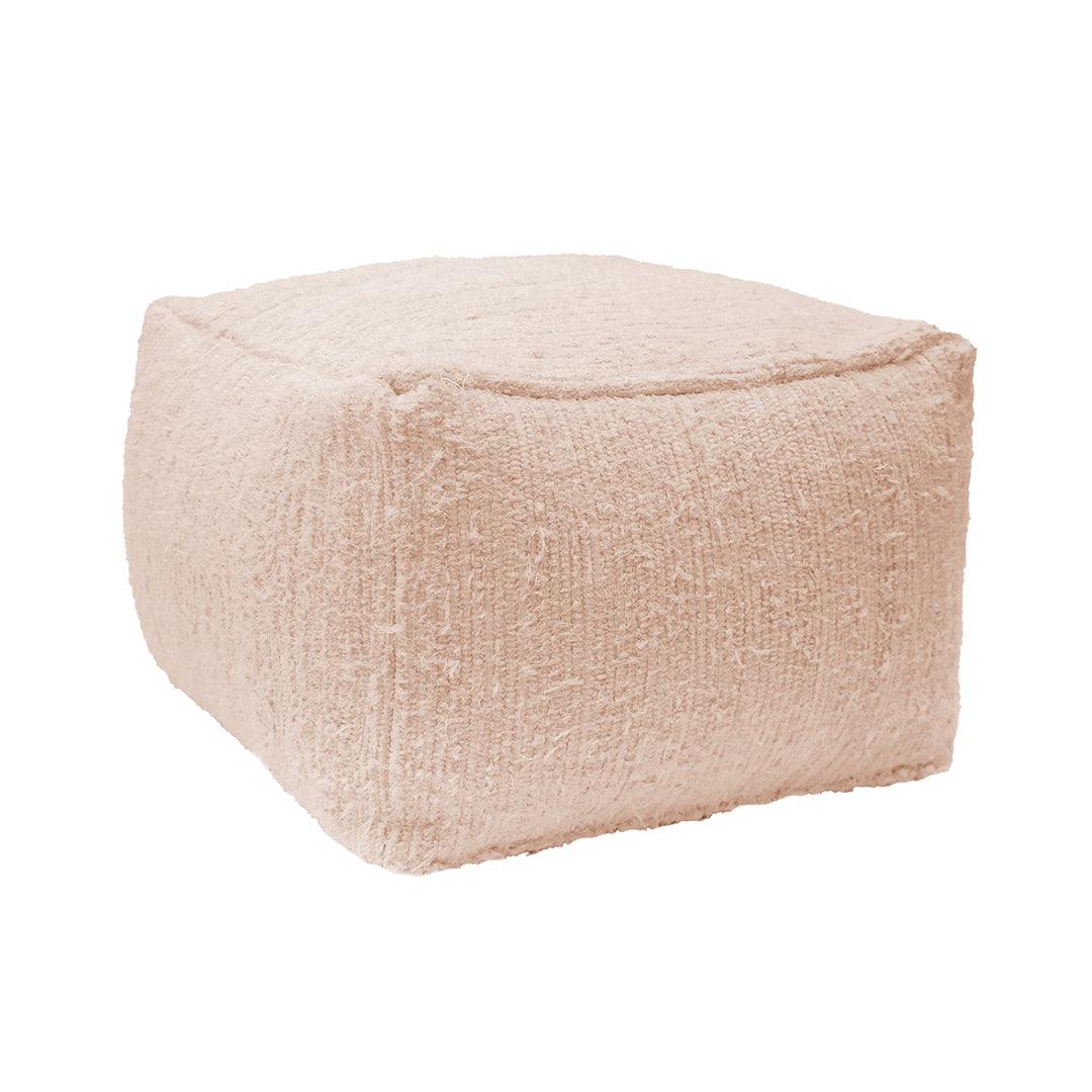 Puff Mara Tingida feito em algodão, tecido artesanalmente, com fecho e enchimento, produzido em Portugal com materiais reaproveitados.