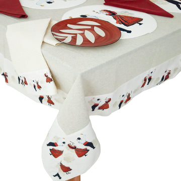 Toalha de mesa Melânia Gomes estampada em algodão e linho, fabricada em Portugal