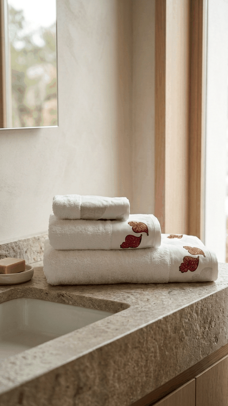 Conjunto de toalhas de banho Chieira em algodão branco e multicolorido fabricado em Portugal