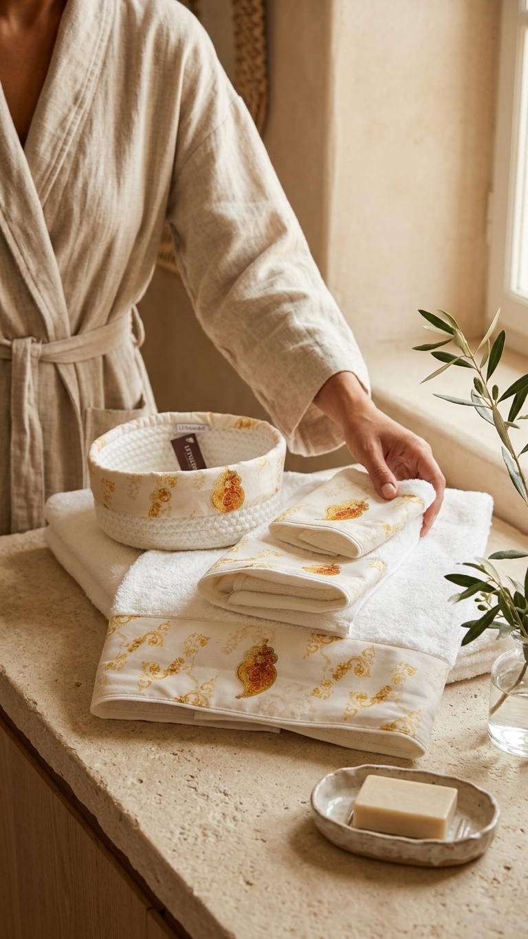 Conjunto de toalhas de banho Alma de Filigrana branco e multicolor fabricado em Portugal
