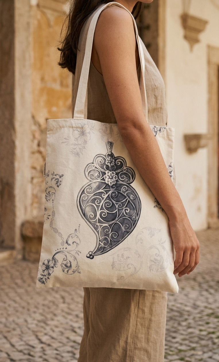 Tote Bag Alma de Filigrana em algodão 100% fabricada em Portugal com estampado elegante