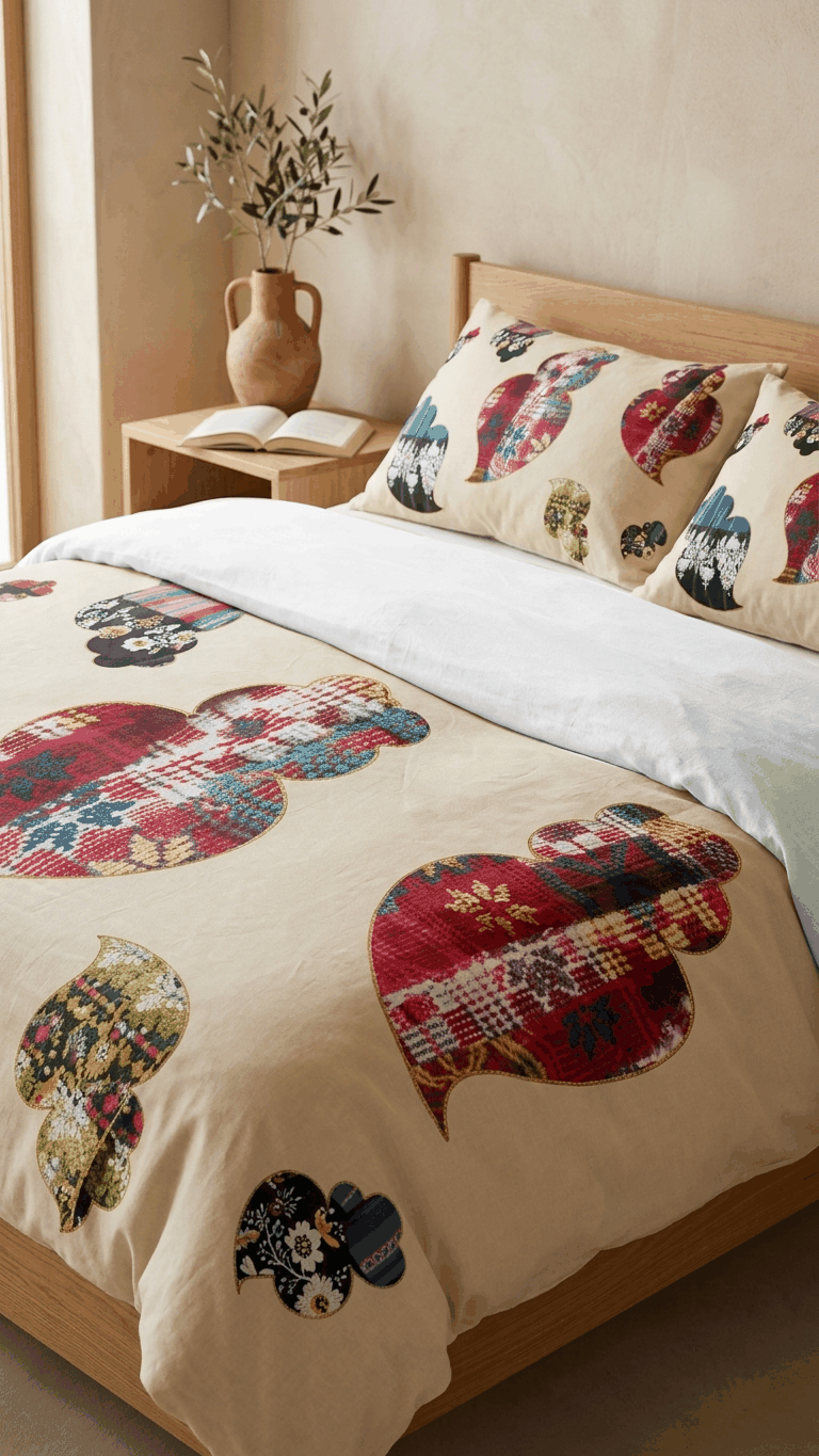 Colcha acolchoada Viana colorida com padrão estampado, fabricada em Portugal, composta por poliéster e algodão, ideal para decoração e conforto.