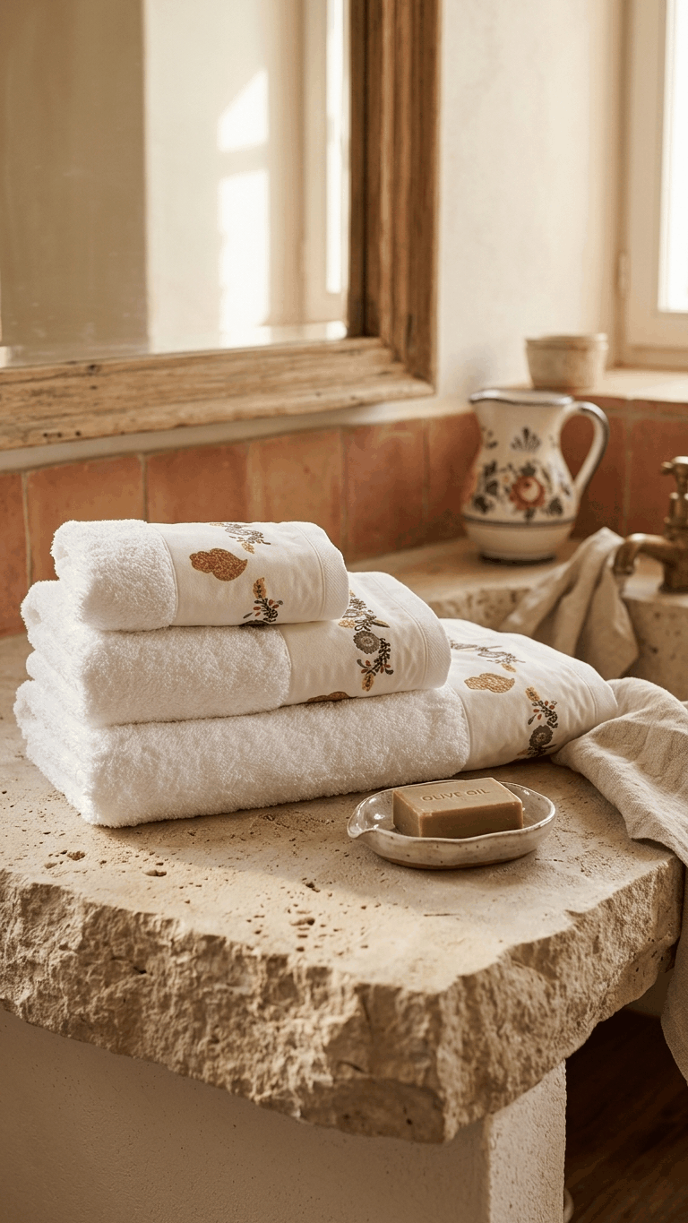 Conjunto de toalhas de banho Vianesa em algodão, multicolor e branco, fabricado em Portugal