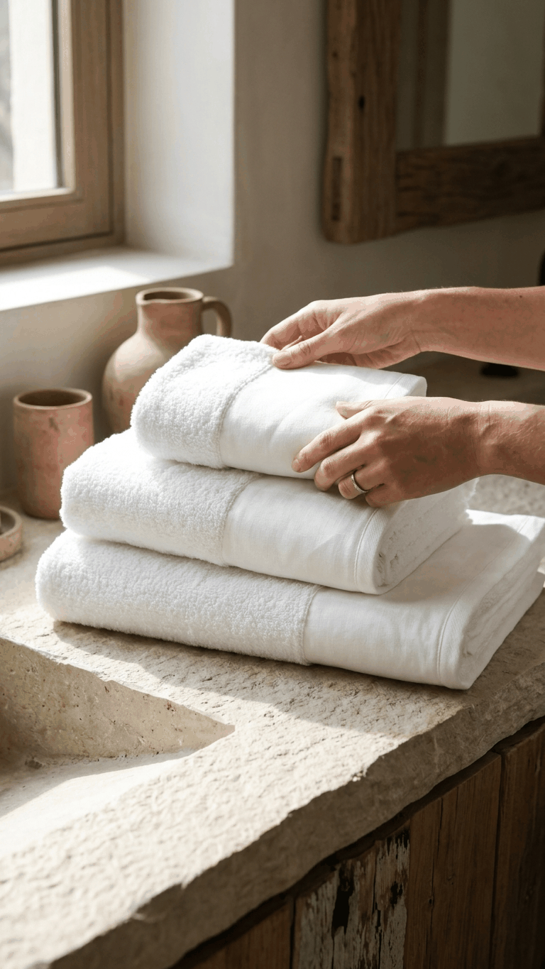 Conjunto de toalhas de banho em linho e algodão branco, fabricado em Portugal