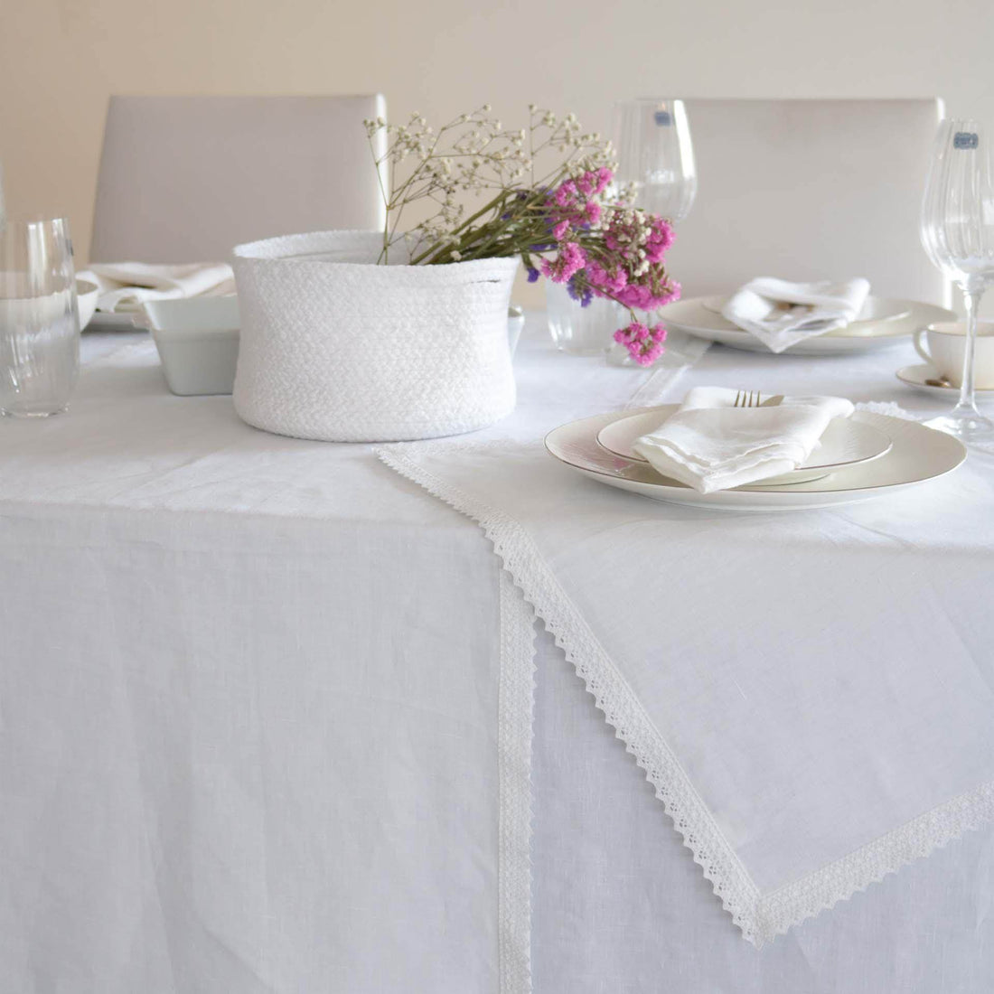 Toalha de Mesa Linen com Renda 1882 - LethesHome